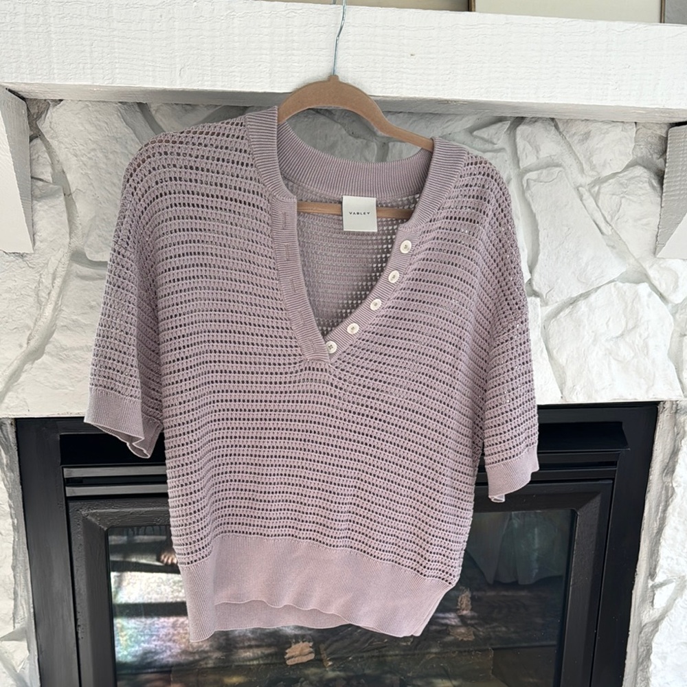 Varley Purple V-Neck Sweater Lightweight Knit